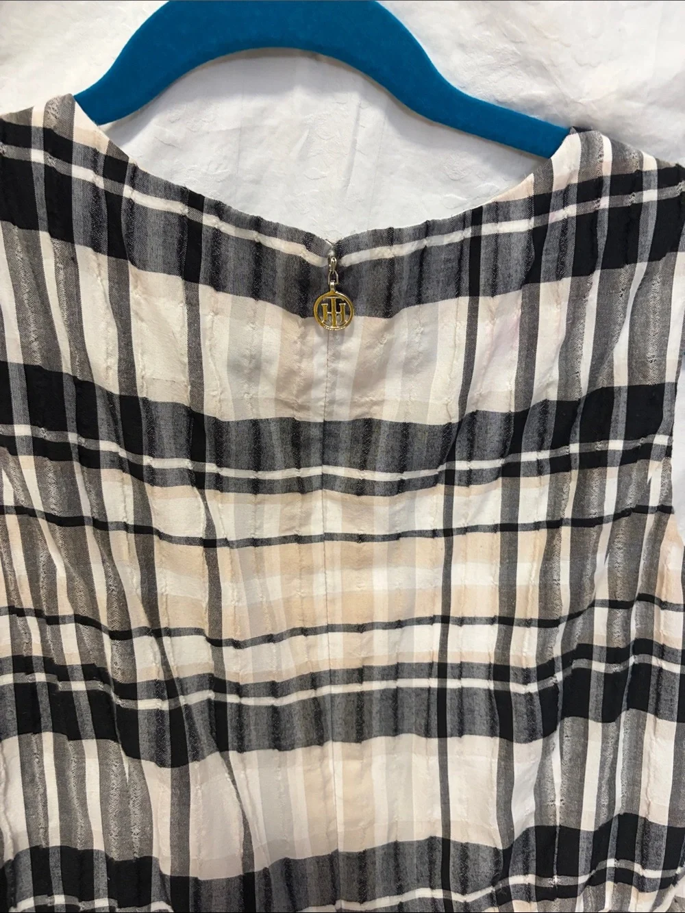 Tommy Hilfiger Black and Cream Plaid Sleeveless Fit-and-Flare Dress